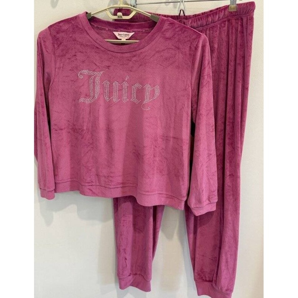 Juicy Couture Lounge Set Wild Orchid Rhinestone Long Sleeve Top Velour Pants New